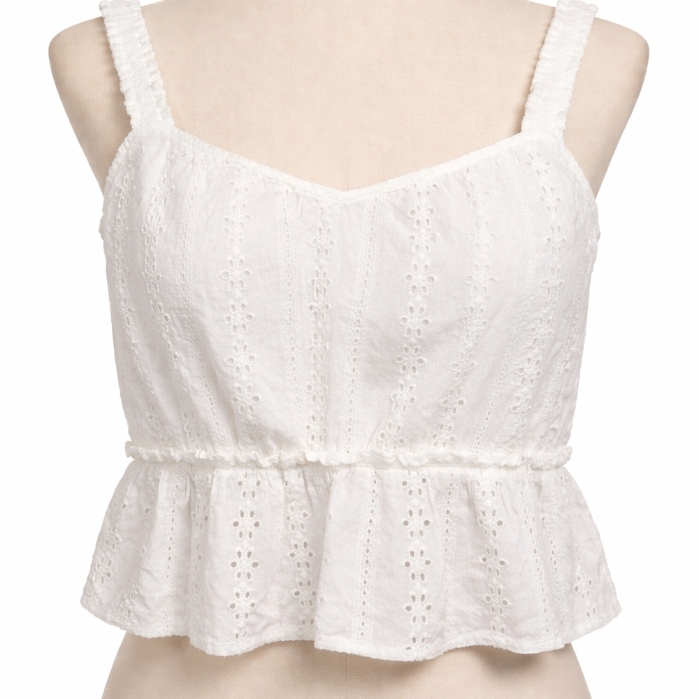 Women’s White Eyelet Peplum Tank Top